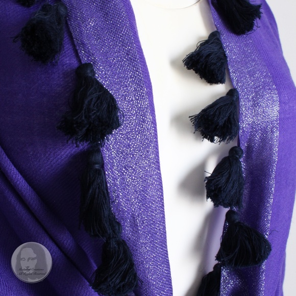 Eileen Fisher Violet Wrap Tassels Scarf Shawl Shimmer Wool Edges 80in NWT NOS OS - Picture 7 of 9